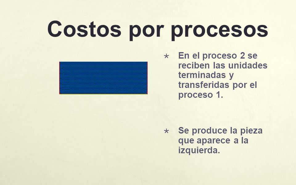 Costos por procesos En el proceso 2 se reciben las unidades terminadas y transferidas por el proceso 1.