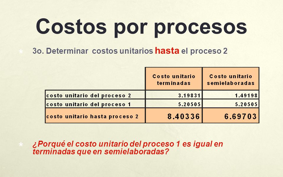 Costos por procesos 3o. Determinar costos unitarios hasta el proceso 2