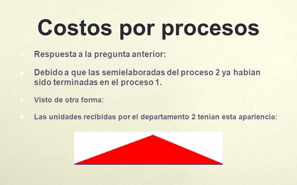 Costos por procesos Respuesta a la pregunta anterior: