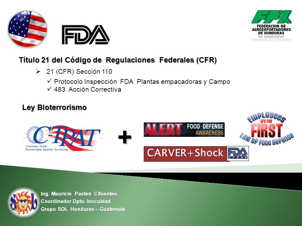 + CARVER+Shock Título 21 del Código de Regulaciones Federales (CFR)
