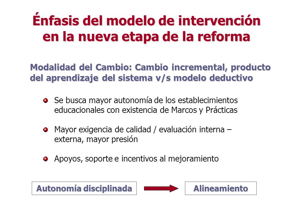 Énfasis del modelo de intervención en la nueva etapa de la reforma
