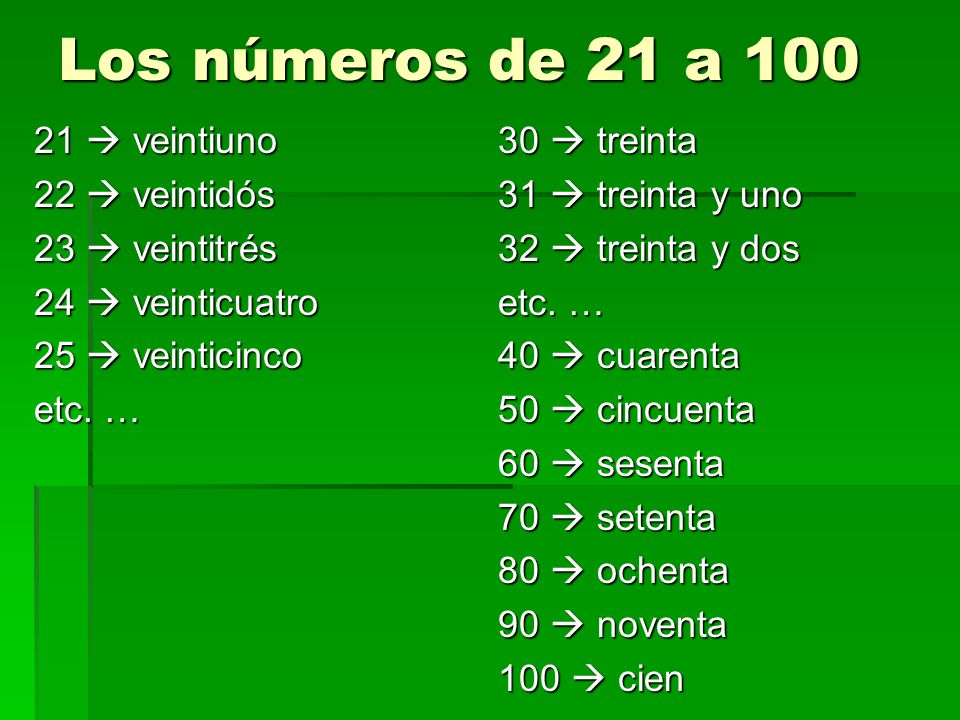 Los números de 21 a  veintiuno 22  veintidós 23  veintitrés