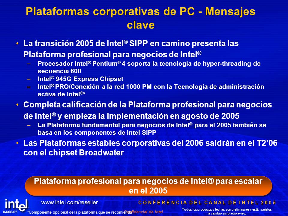 Plataformas corporativas de PC - Mensajes clave