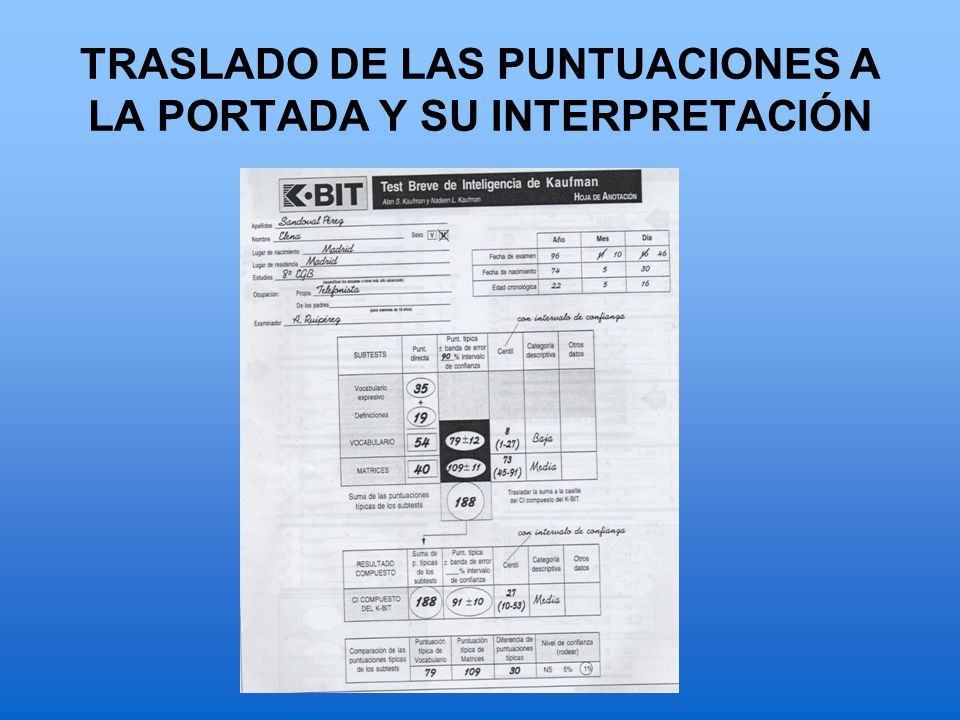 TRASLADO DE LAS PUNTUACIONES A LA PORTADA Y SU INTERPRETACIÓN