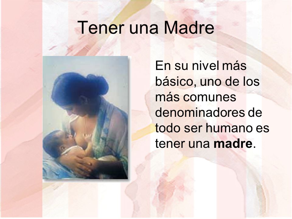 Tener una Madre En su nivel más básico, uno de los más comunes denominadores de todo ser humano es tener una madre.