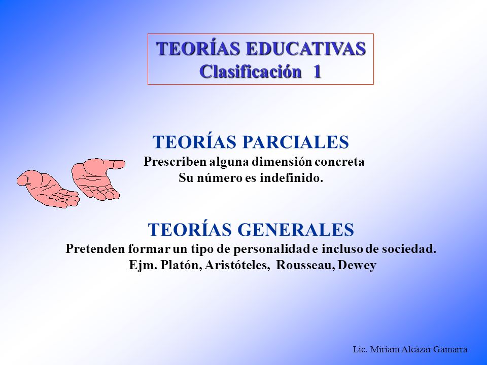 TEORÍAS EDUCATIVAS Clasificación 1 TEORÍAS PARCIALES TEORÍAS GENERALES