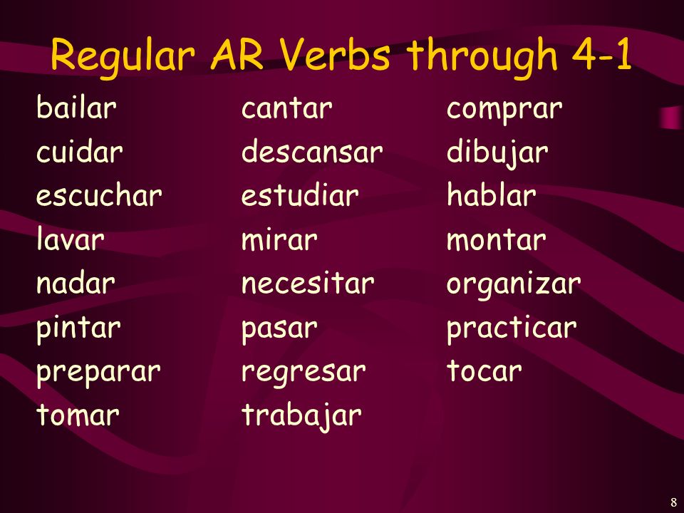 Regular AR Verbs through 4-1