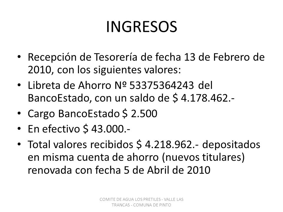 COMITE DE AGUA LOS PRETILES - VALLE LAS TRANCAS - COMUNA DE PINTO