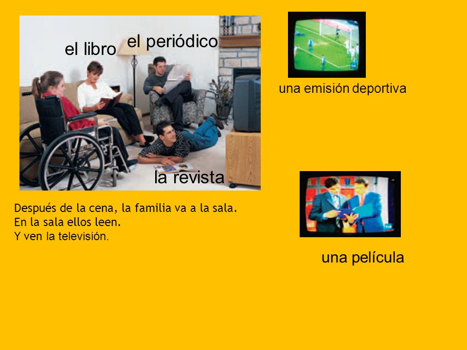 el periódico el libro la revista una película una emisión deportiva