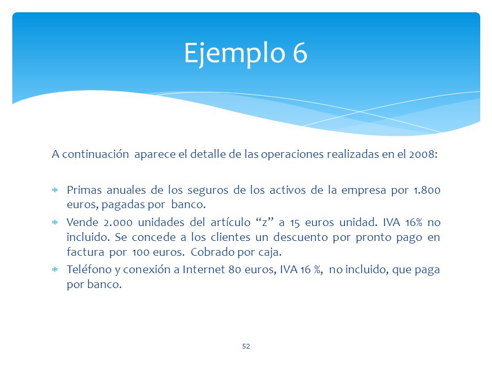 Ejemplo 6 A continuación aparece el detalle de las operaciones realizadas en el 2008: