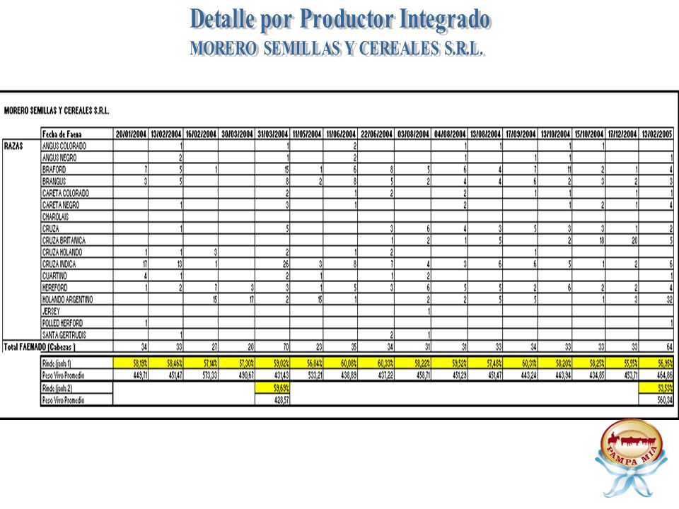 Detalle por Productor Integrado MORERO SEMILLAS Y CEREALES S.R.L.