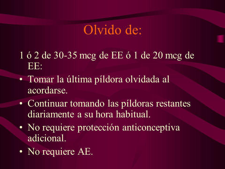 Olvido de: 1 ó 2 de mcg de EE ó 1 de 20 mcg de EE: