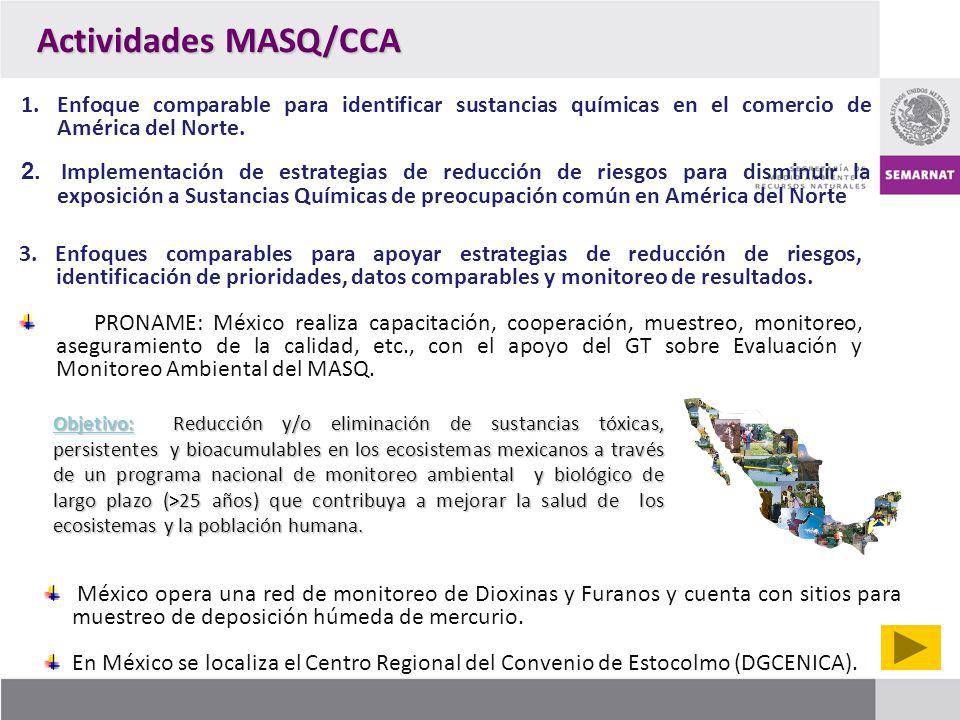 Actividades MASQ/CCA Enfoque comparable para identificar sustancias químicas en el comercio de América del Norte.