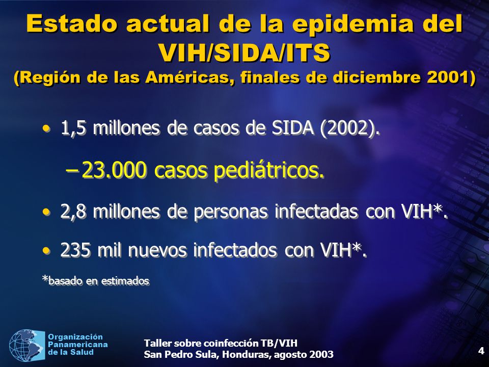 Estado actual de la epidemia del VIH/SIDA/ITS (Región de las Américas, finales de diciembre 2001)