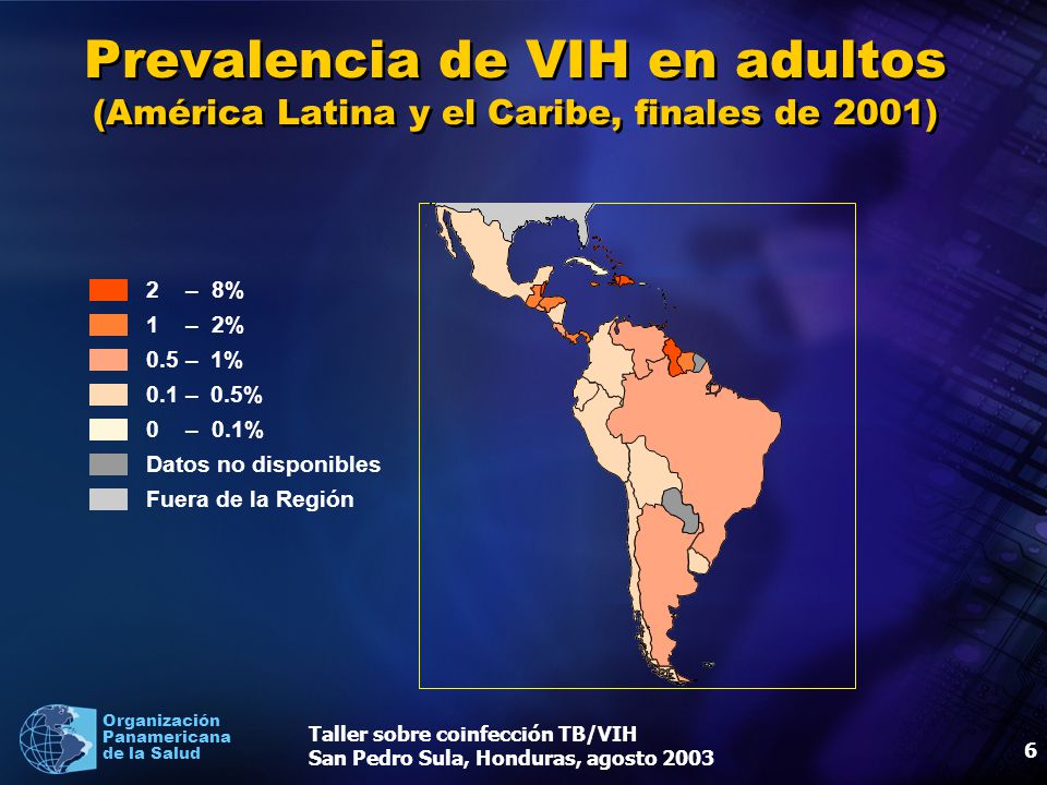 Prevalencia de VIH en adultos (América Latina y el Caribe, finales de 2001)