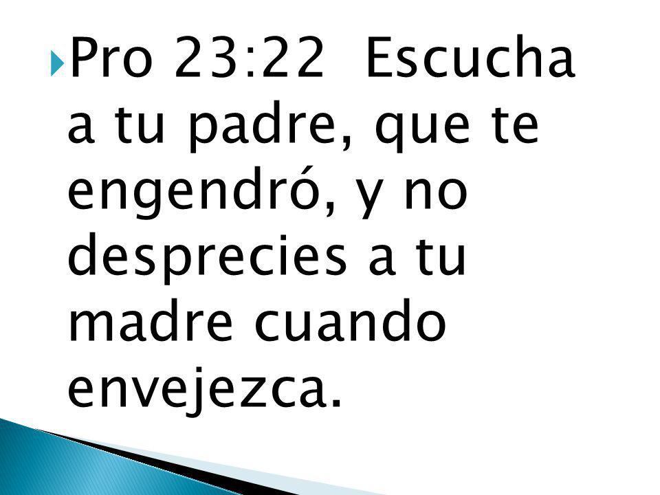 Pro 23:22 Escucha a tu padre, que te engendró, y no desprecies a tu madre cuando envejezca.