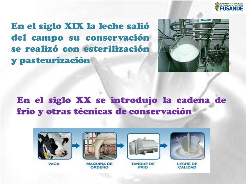 En el siglo XIX la leche salió del campo su conservación se realizó con esterilización y pasteurización
