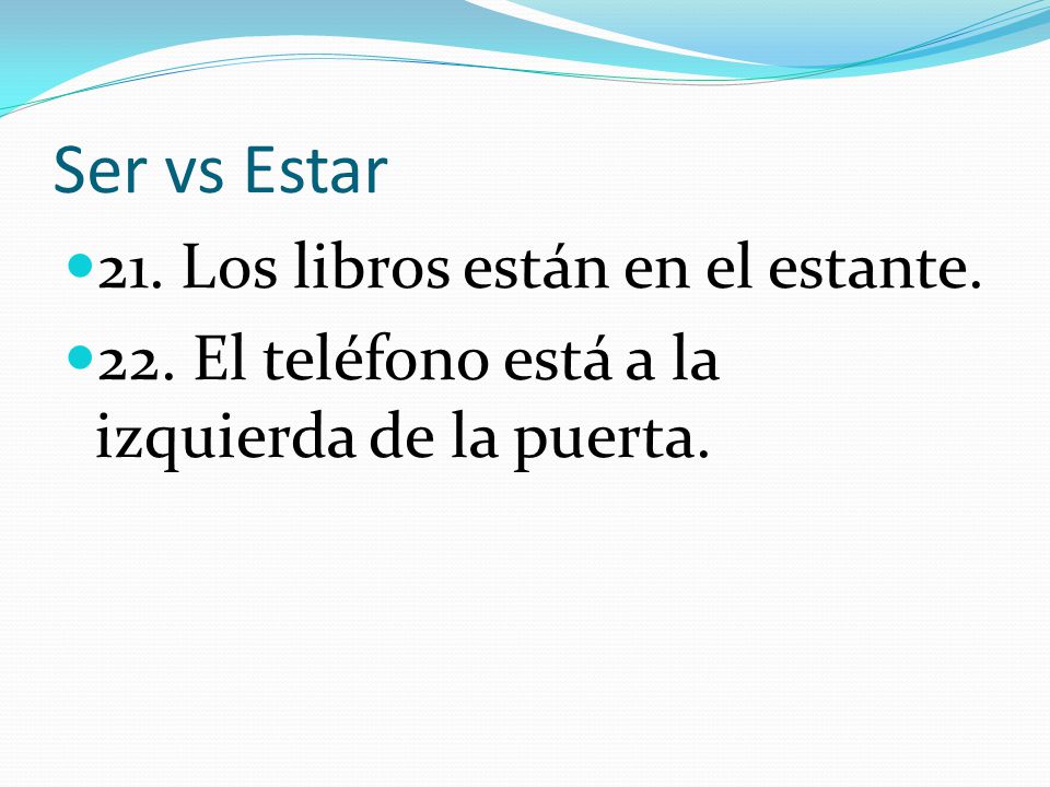 Ser vs Estar 21. Los libros están en el estante.