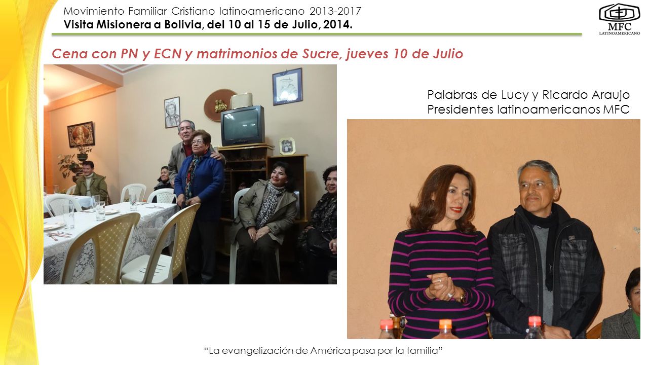 Cena con PN y ECN y matrimonios de Sucre, jueves 10 de Julio