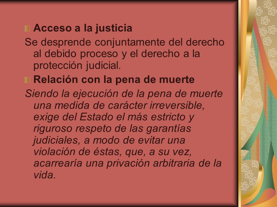 Acceso a la justicia Se desprende conjuntamente del derecho al debido proceso y el derecho a la protección judicial.