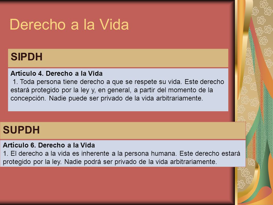 Derecho a la Vida SIPDH SUPDH Artículo 4. Derecho a la Vida