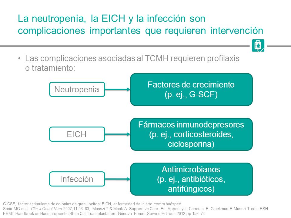 La neutropenia, la EICH y la infección son complicaciones importantes que requieren intervención