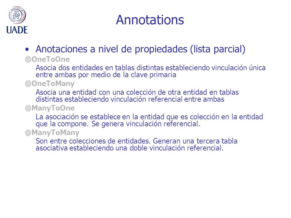 Annotations Anotaciones a nivel de propiedades (lista parcial)