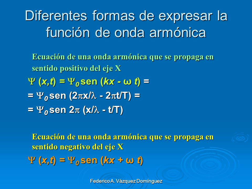 Diferentes formas de expresar la función de onda armónica