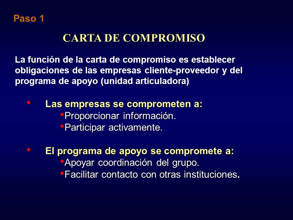CARTA DE COMPROMISO Paso 1 Las empresas se comprometen a: