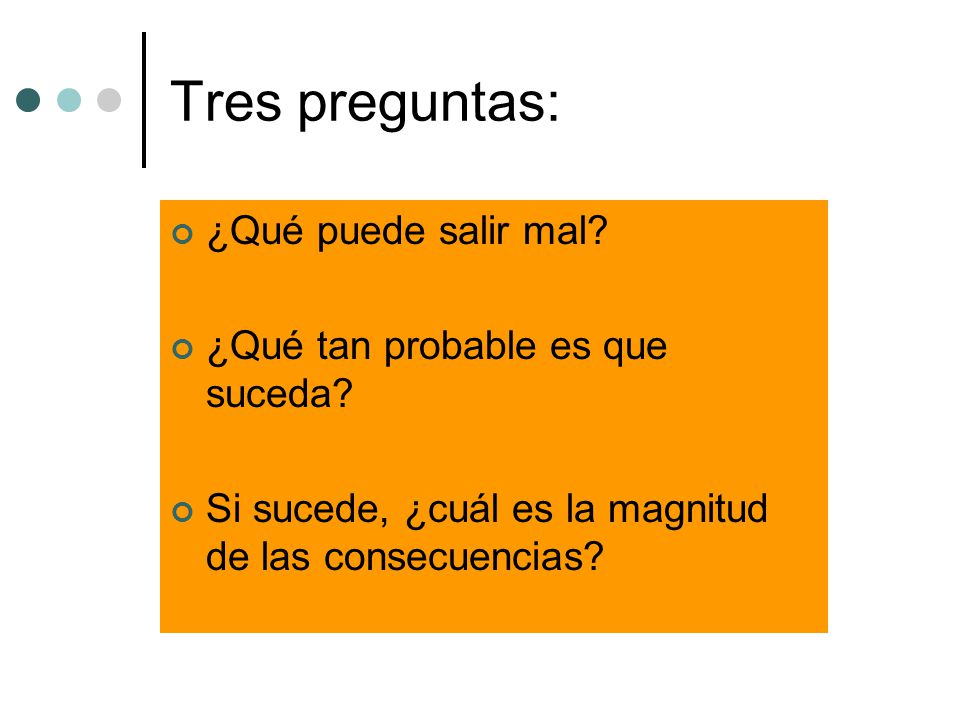 Tres preguntas: ¿Qué puede salir mal ¿Qué tan probable es que suceda