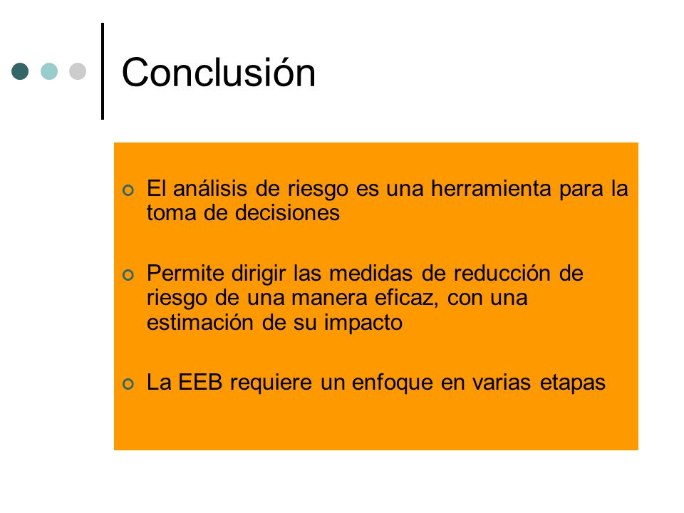 Conclusión El análisis de riesgo es una herramienta para la toma de decisiones.