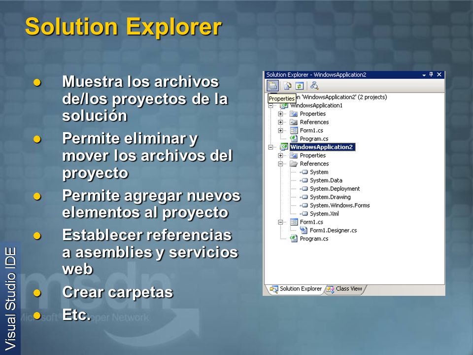 Solution Explorer Muestra los archivos de/los proyectos de la solución