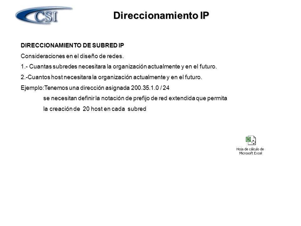 Direccionamiento IP DIRECCIONAMIENTO DE SUBRED IP
