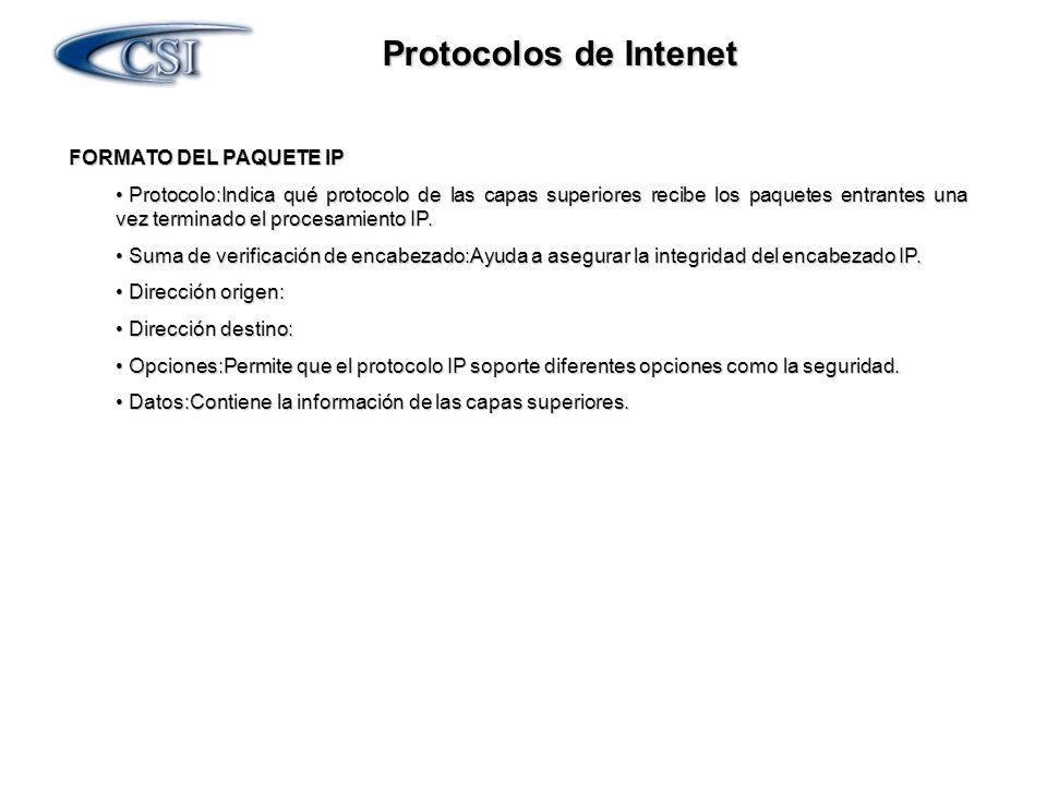Protocolos de Intenet FORMATO DEL PAQUETE IP