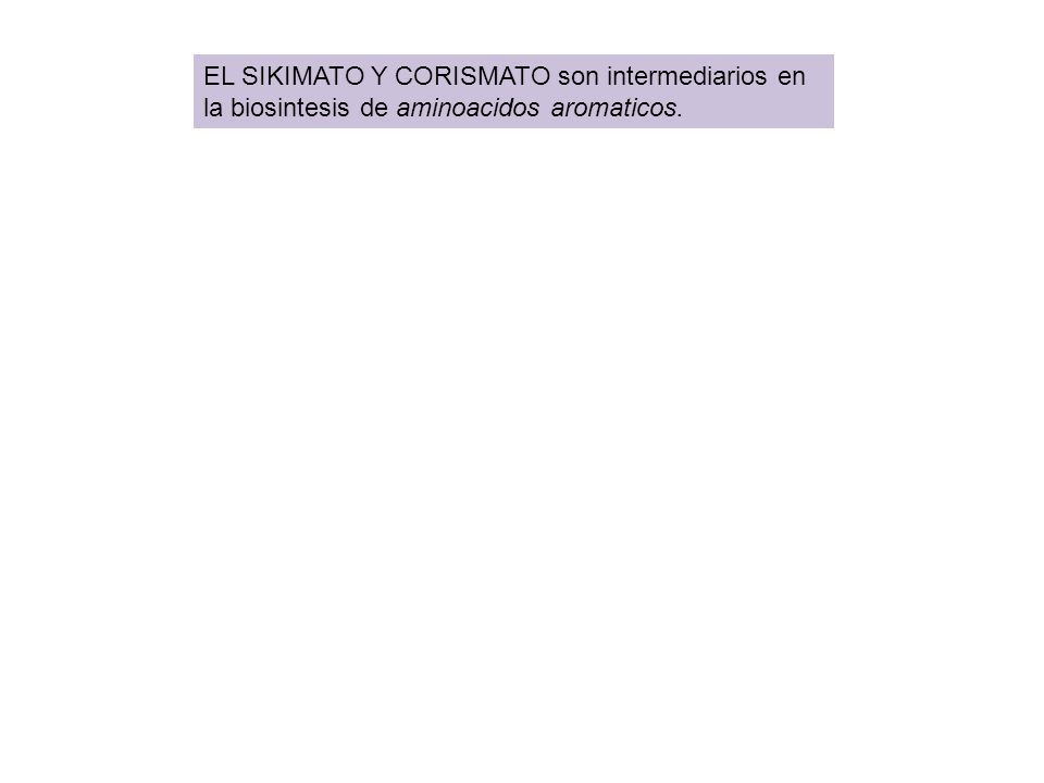 EL SIKIMATO Y CORISMATO son intermediarios en la biosintesis de aminoacidos aromaticos.
