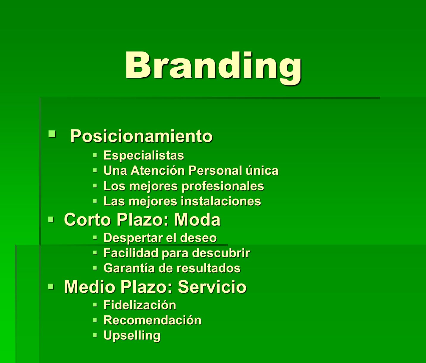 Branding Posicionamiento Corto Plazo: Moda Medio Plazo: Servicio