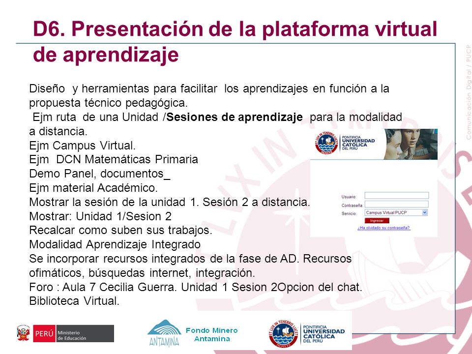 D6. Presentación de la plataforma virtual de aprendizaje