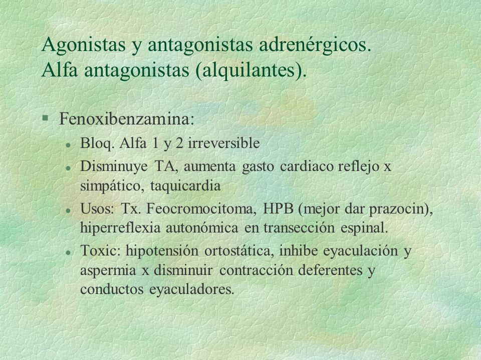 Agonistas y antagonistas adrenérgicos. Alfa antagonistas (alquilantes).