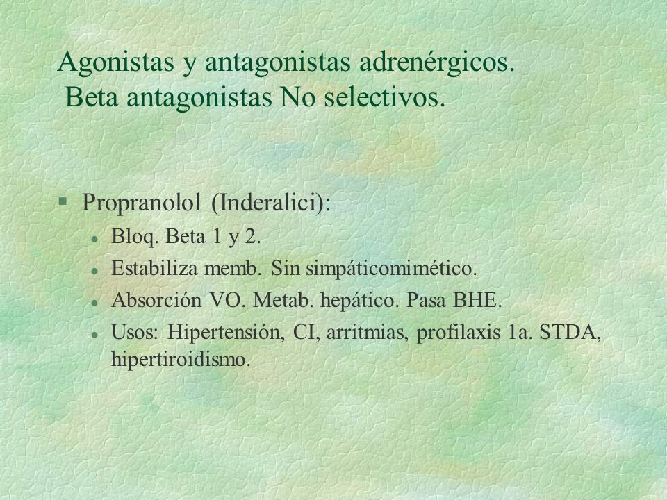 Agonistas y antagonistas adrenérgicos. Beta antagonistas No selectivos.