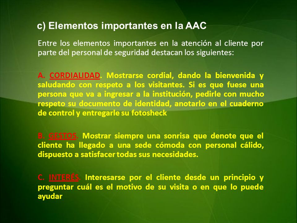 c) Elementos importantes en la AAC