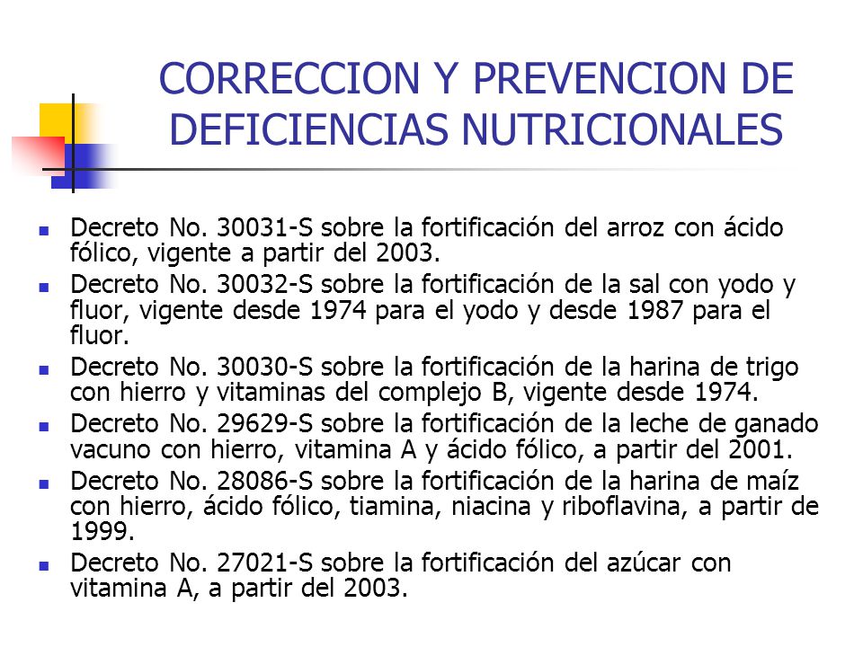 CORRECCION Y PREVENCION DE DEFICIENCIAS NUTRICIONALES