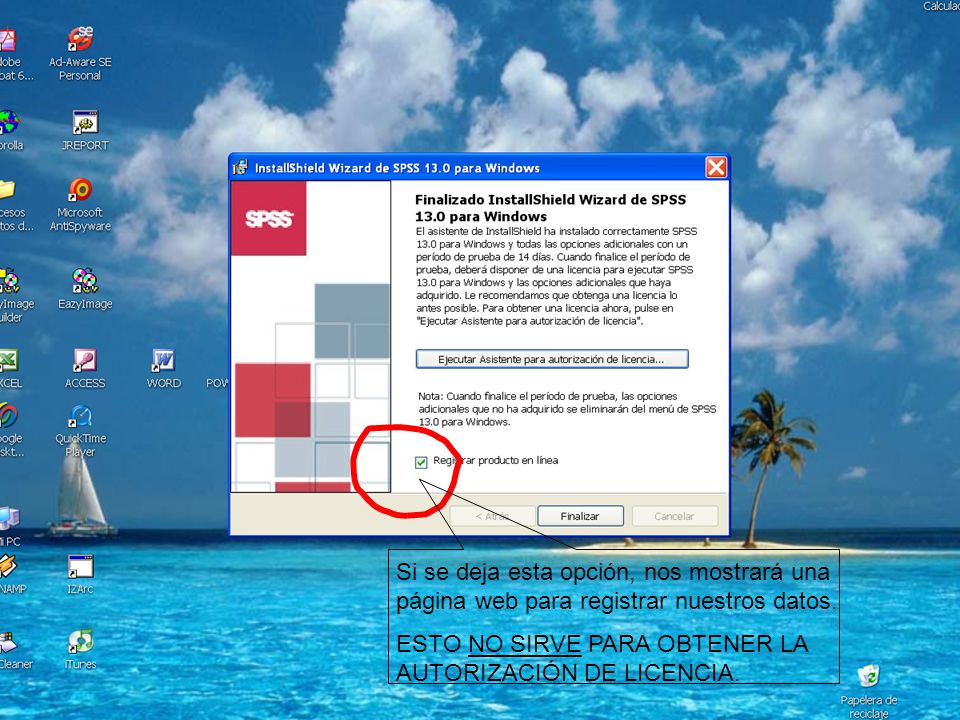 Si se deja esta opción, nos mostrará una página web para registrar nuestros datos.