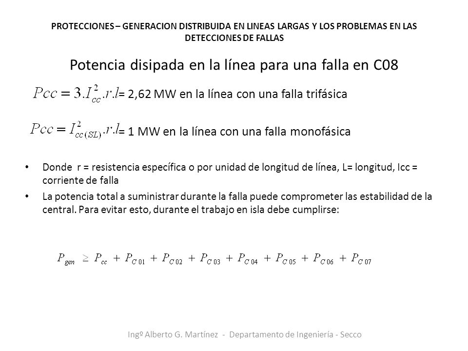 Potencia disipada en la línea para una falla en C08
