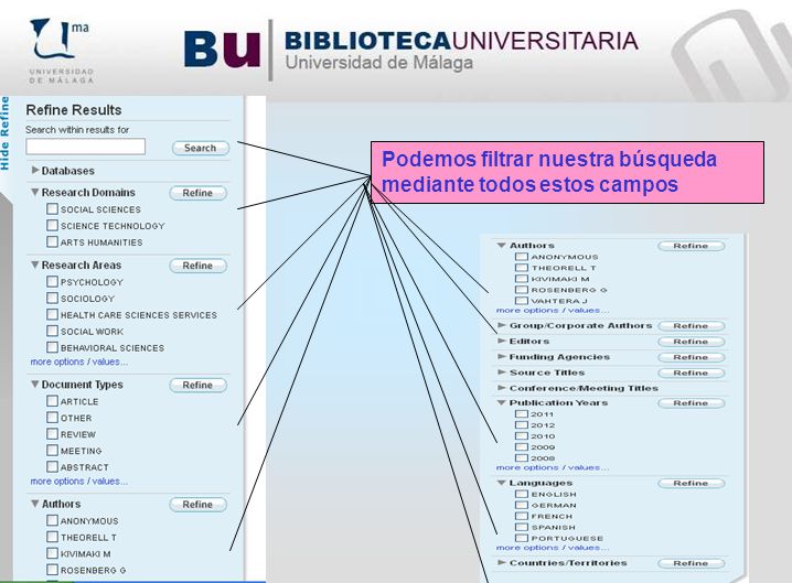 Podemos filtrar nuestra búsqueda mediante todos estos campos