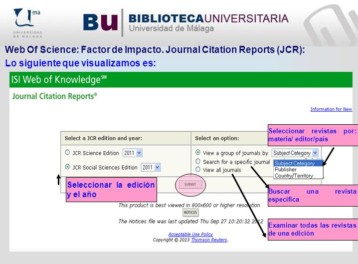 Web Of Science: Factor de Impacto. Journal Citation Reports (JCR):