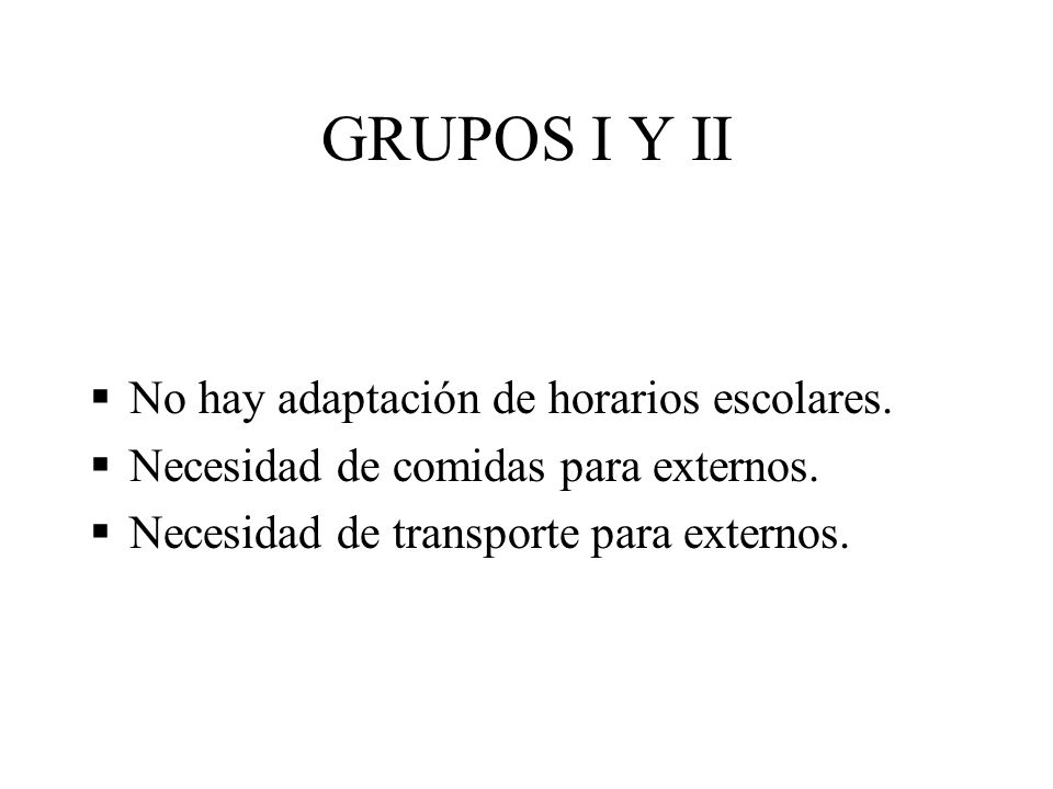 GRUPOS I Y II No hay adaptación de horarios escolares.