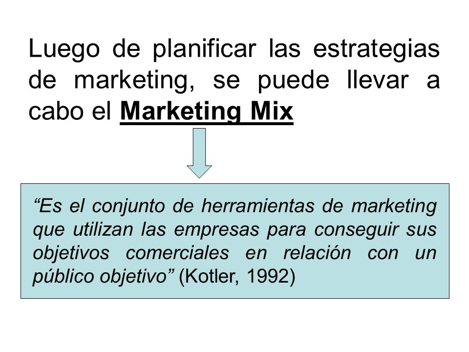 Luego de planificar las estrategias de marketing, se puede llevar a cabo el Marketing Mix