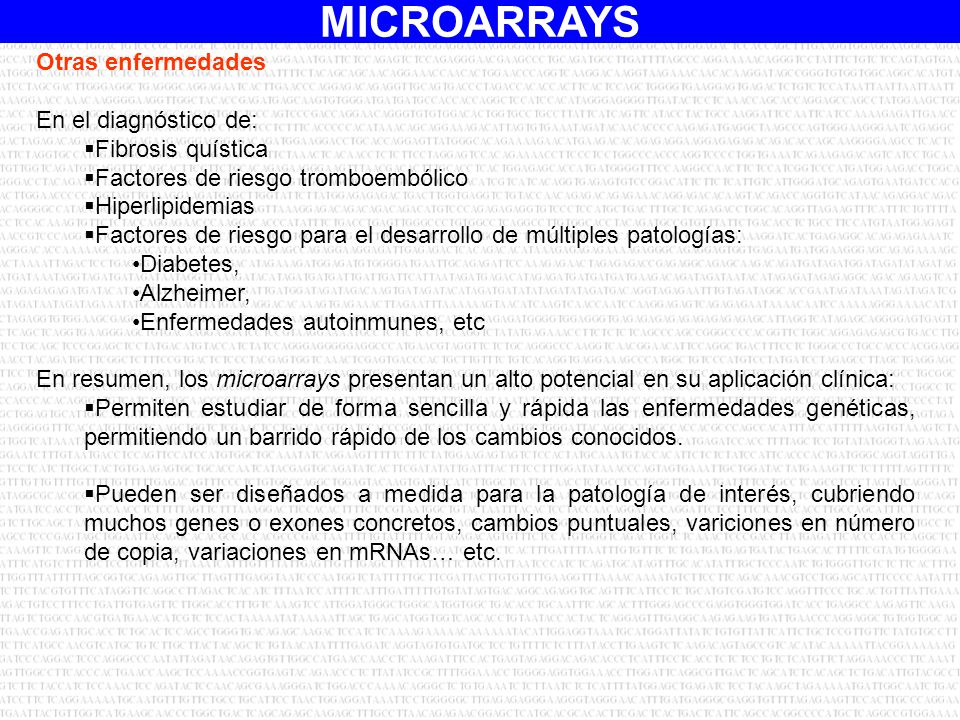 Otras enfermedades En el diagnóstico de: Fibrosis quística. Factores de riesgo tromboembólico. Hiperlipidemias.