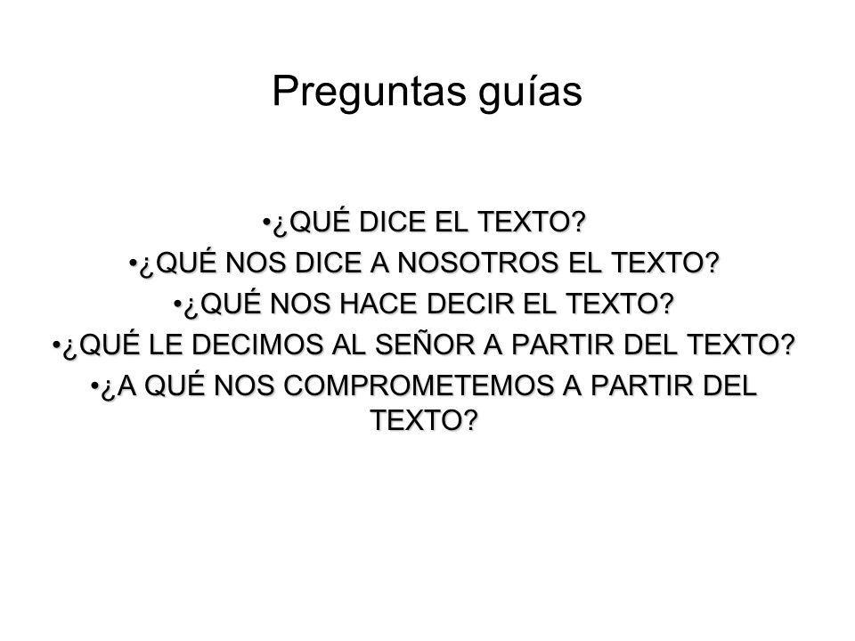Preguntas guías ¿QUÉ DICE EL TEXTO ¿QUÉ NOS DICE A NOSOTROS EL TEXTO