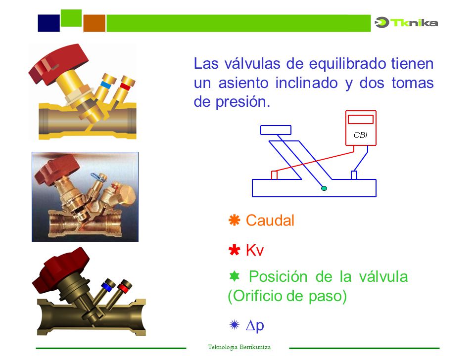 Las válvulas de equilibrado tienen un asiento inclinado y dos tomas de presión.